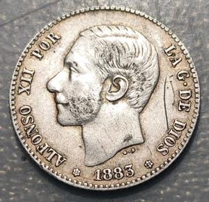 ESPAÑA ALFONSO XII 1 PESETA 1883 (18-83) RAYA MBC+ - Imagen 1 de 2