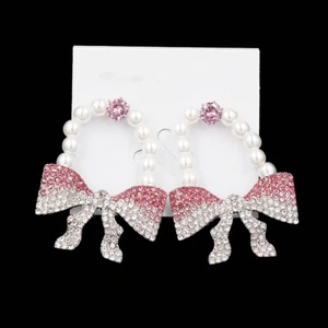 Fashion Bowknot Pearl Crystal Charm Earrings Stud Drop Dangle Women Jewelry Gift - Picture 1 of 5