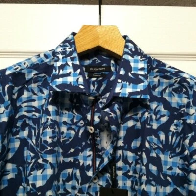 BUGATCHI XL MENS NEW BLUE 100%COTTON LONG SLEEVE CASUAL SHIRT  - Image 1 of 4