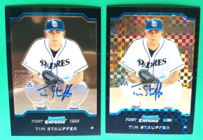 LOT OF 2 2004 BOWMAN CHROME TIM STAUFFER #341 RC ROOKIE AUTO 1X XFRACTOR PADRES - Image 1 of 4