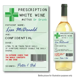 WHITE WINE Personalised Prescription bottle label Sticker Mothers Day Father 137 - Picture 1 of 3