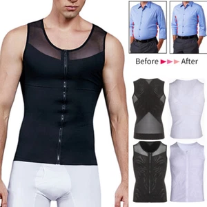Herren Abnehmen Body Shaper Reißverschluss Weste Kompression Shirts Moobs Shapewear Tank Tops - Bild 1 von 43