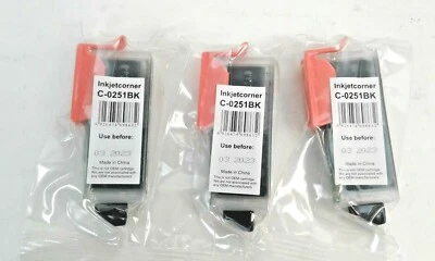 3 Inkjetcorner C-0251 BK Black Ink Cartridge Expires 3/2023 New In Unopened Pack - Image 1 of 3