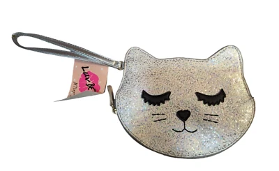 Luv Betsy By Betsy Johnson Silver sleeping kitty cat wristlet purse bag - Image 1 of 4