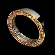 Riscaldato Padparadscha Zaffiro Rotondo Taglio Diamante 1.5mm 925 Argento Ring 7
