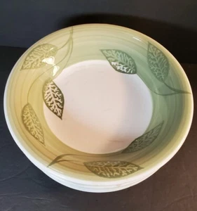 Pier 1 Set Of 6 Folia Green Leaves 8 1/4 Cereal Soup Bowls - Picture 1 of 4
