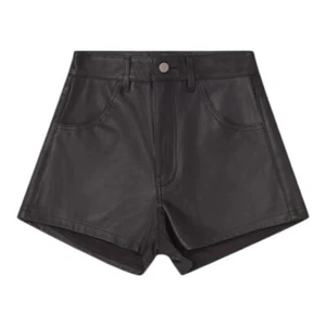 Women's Handmade Real Black Leather High Waist Soft Lambskin Chic Leather Shorts - Picture 1 of 4