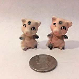 2 Pair Vtg MCM Mini Bone China Ceramic PIG Standing Pigs Pink 1.25" Tall Japan? - Picture 1 of 7