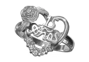 925 Sterling Silver Rose Anos Quince "15" Cubic Zirconia Heart Ring (12) -Size 8 - Picture 1 of 2