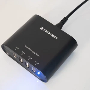TeckNet Universal 31W 5V / 6A 4-Port USB Wall Charger Station UK Plug Cable Cord - Zdjęcie 1 z 5
