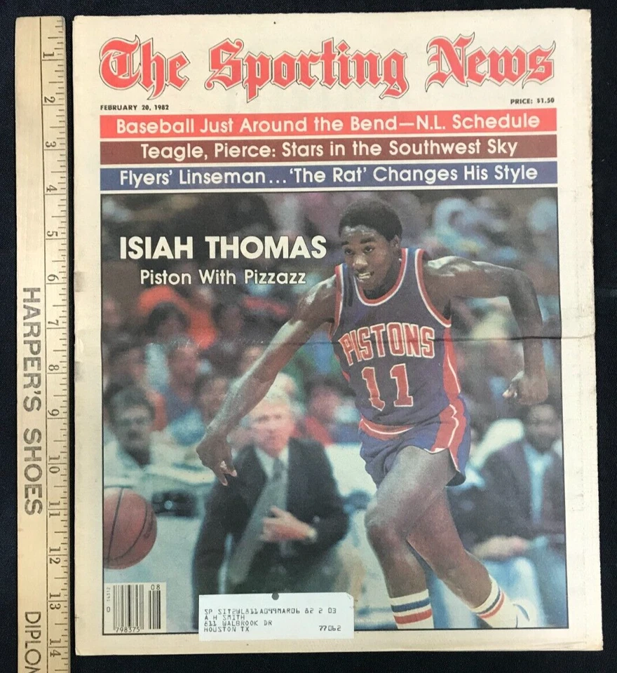 20 de febrero de 1982 revista Sporting News periódico Isiah Thomas CF Foto 1 de 4