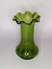 Small Green Glass Vase Hand Blown Star Shaped Top 