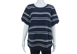 Croft & Barrow Damen-Strick kurzärmlig gerissen seitlich blau weiß Größe 2XL - Bild 1 von 5