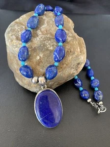 Blue Lapis Pendant Navajo Sterling Silver Turquoise Necklace 20" 10522 - Picture 1 of 12