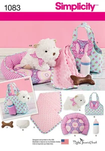 23 SIMPLICITY 1083: STUFFED PUPPY, CARRIER, BED, BLANKET, BOTTLE & DIAPER SEW... - Picture 1 of 3