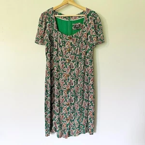 Anthropologie Maeve Dress Size 12 Seventies Paisley Green Shift Short Sleeve NWT - Picture 1 of 13