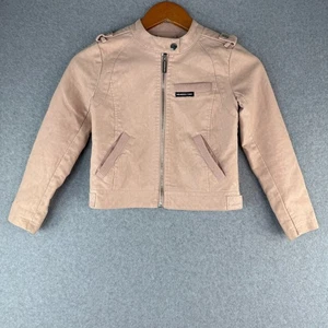 Members Only Retro Pale Pink Girls Moto Zip Up Faux Leather Jacket Size 6 - Picture 1 of 12