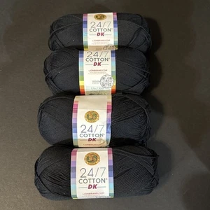 LOT OF 4  Lion Brand Yarn 24/7 Cotton® DK Yarn, black Caviar, same dye lot NEW - Picture 1 of 7