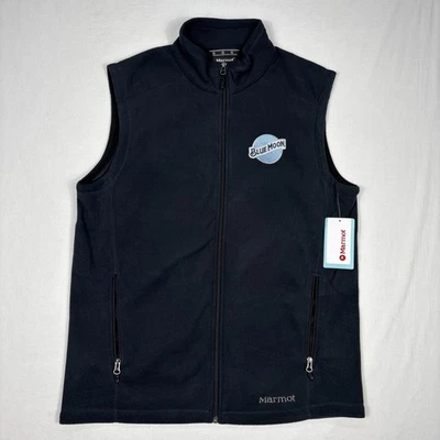 Marmot Fleece Vest Men's Large Black Rocklin Beer Blue Moon Embroidered Full Zip - Image 1 of 4