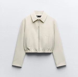 Chaqueta Bomber Estilo Camisa Recortada Crema Zara Para Mujer Talla L - Imagen 1 de 7