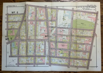 De colección 1926 Newark NJ Plat Map Elisha Robinson Wards 6 7 y 15 Vol 1 placa 8 Foto 1 de 4