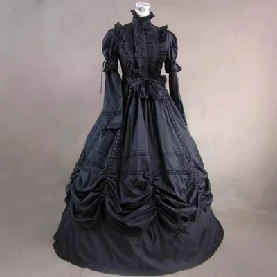 Medieval Black Mourning Wedding Dress Victorian Renaissance Gothic Bustle - Image 1 of 4