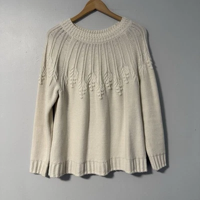 Talbots Women’s Cream Branch & Berries Crewneck Snowflake Sweater Pullover Sz L - Image 1 of 4