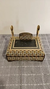 Vintage Handcrafted Wood Inlay Felt Lined Desk Organizer Persian Khatam - Picture 1 of 12