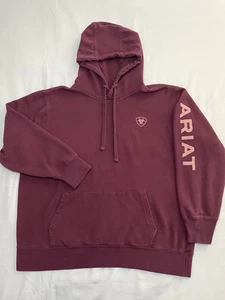 Ariat Womens XL Hoodie Pullover Maroon Pink Sleeve Spellout Logo Western Ranch - Picture 1 of 5