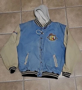 VTG LG Winnie The Pooh Loyal True Denim Hooded Jacket Disney Quilted Lining READ - Picture 1 of 17