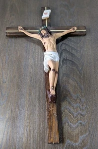 Hängendes Wandkruzifix INRI 19,25" Holz Harz religiös christlich katholisch Jesus - Bild 1 von 20