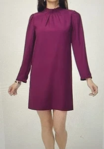 J.CREW Ruffleneck Mini Shift Dress Purple Long Sleeve Lined Size 12 NWT - Picture 1 of 7