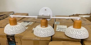 3-Light Wall Sconce, Wood Accent, Dome Lampshade - Picture 1 of 3
