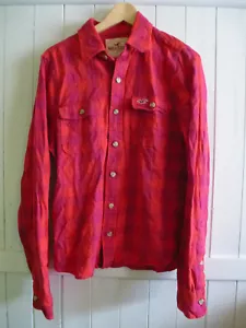 mens HOLLISTER PINK CHECK COTTON THERMAL THICK SHIRT SIZE MEDIUM - Picture 1 of 4