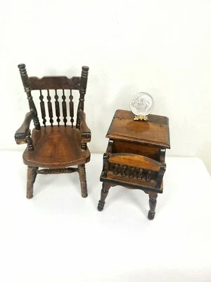 Vintage 1970s Fantastic M. Retro Side Table & Chair Lot Dollhouse Miniature 1:12 - Image 1 of 4