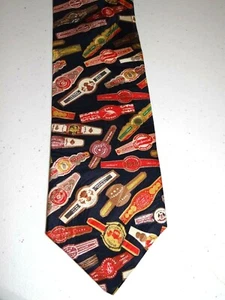 CROOKS & CREED LONDON NAVY BLUE CIGAR BRAND TAG COLLAR MEN'S SILK NECKTIE TIE - Picture 1 of 5