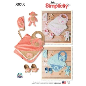 SIN CORTAR Simplicity 8923 patrón de costura accesorios para bebés sombreros babero botines - Imagen 1 de 3