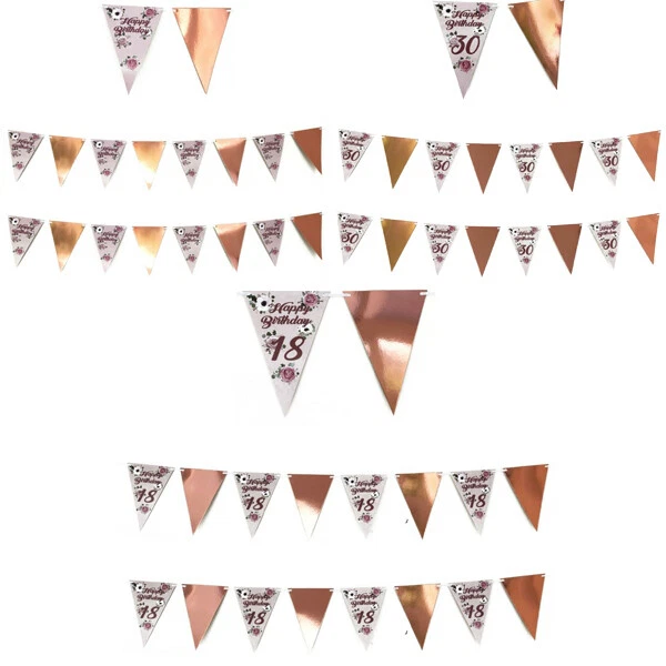 Bandeira floral de aniversário ouro rosa decoração de festa 16 18 21 30 40 50 - Imagem 1 de 1