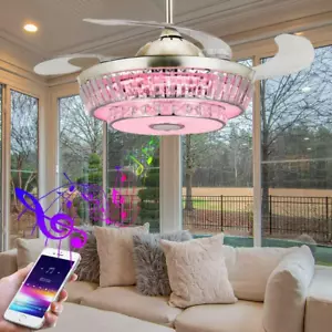 42" Bluetooth 7-Color Crystal Chandelier Reversible Ceiling Fan w/Music Speaker - Picture 1 of 12