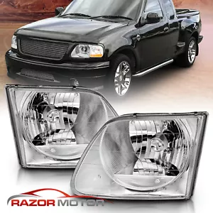 97-03/02 Chrome Lightning Style Headlight For Ford F150 Expedition Pair +Bulb - Picture 1 of 8