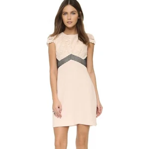 Club Monaco Zulandah Häkelspitze Kleid Damen Größe 2 Creme Schwarz Strukturiert R5 - Bild 1 von 7