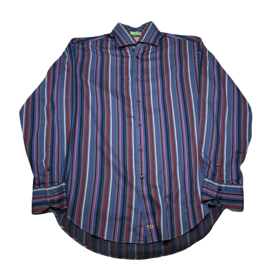 Thomas Dean Striped Shirt Long Mens Medium Purple Blue Multicolor - Image 1 of 4