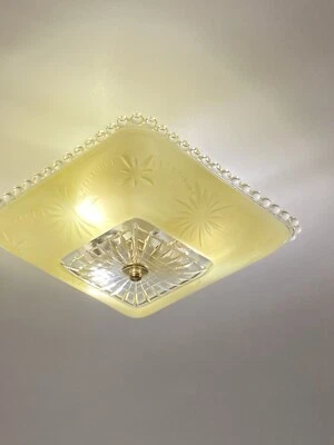 ART DECO SEMI FLUSH 1940’s GLASS SHADE PORCELIER 3 LIGHT FIXTURE - Image 1 of 4