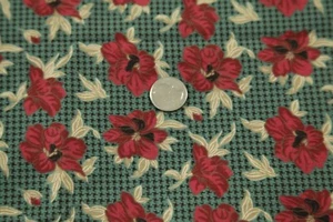 Scant 2Y Thimbleberries Country Spirit Quilt Fabric Red Floral on Green Print - Picture 1 of 5