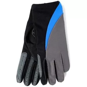 Children's Horse Riding Glove Stretch Black Blue and Grey Leather Grip One Size - Picture 1 of 1