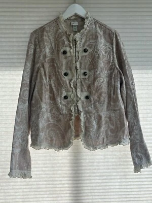 Jaqueta Blazer Venezia Feminina Tamanho 14/16 Bege Claro Babado Paisley - Imagem 1 de 4