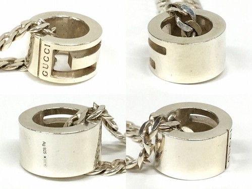 GUCCI 551899 ARGENTO 925 G Anello Logo Collana Ciondolo Pedante con Accessorio Scatola