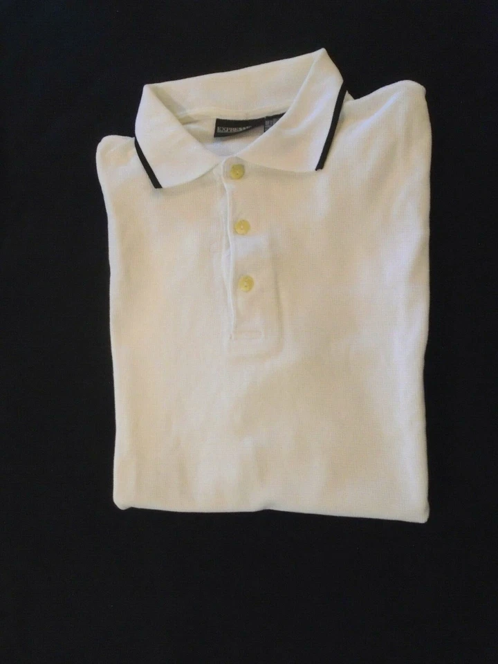 Camisa Polo EXPRESSIONS 3 Botones Blanca Para Hombre Contorno Negro en Cuello Para Hombre Talla M Foto 1 de 3
