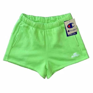 Champion Classic Fleece Shorts Resort Green White ML3156 586716 Women's NEW - Picture 1 of 7