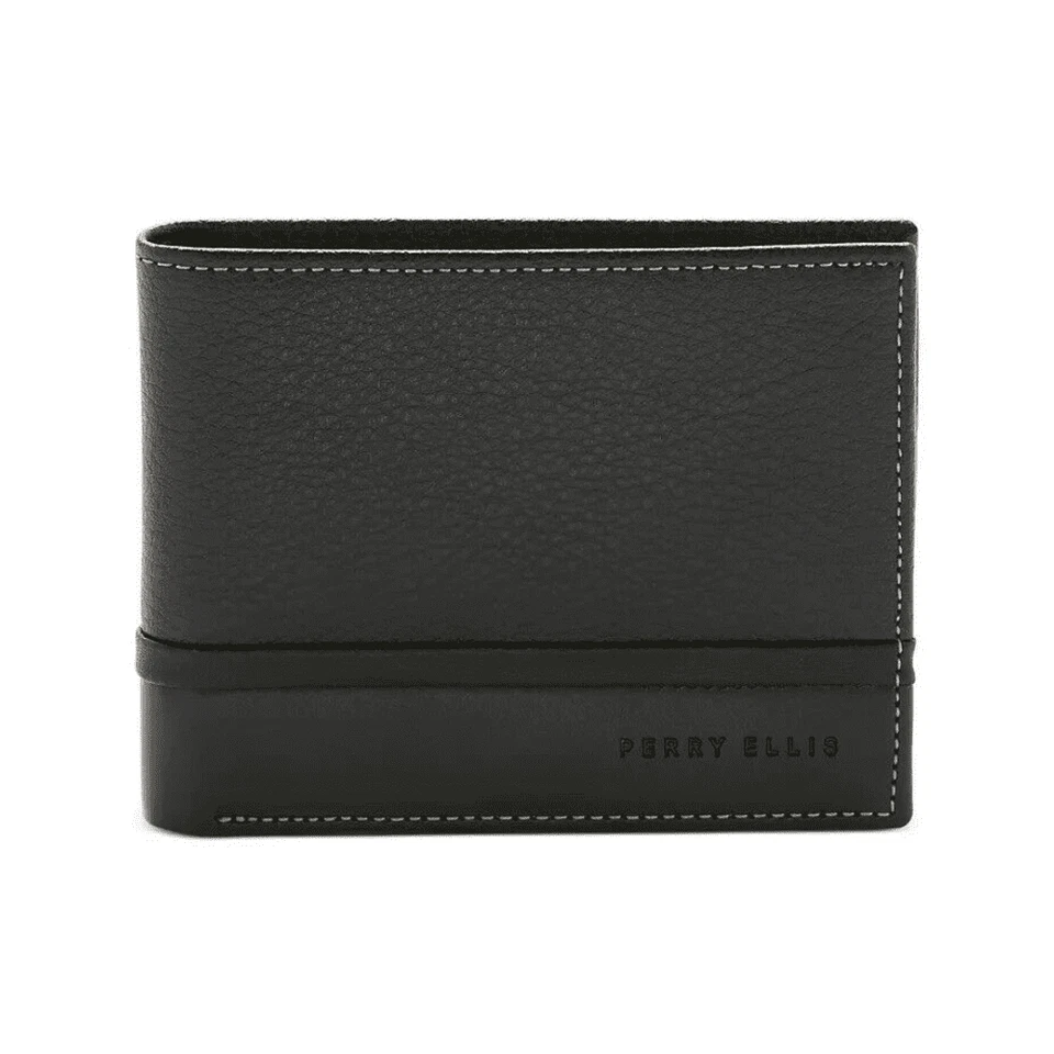 Perry Ellis Portfolio Men's Pebble Smooth Contrast Bifold Wallet Black - Image 1 of 2